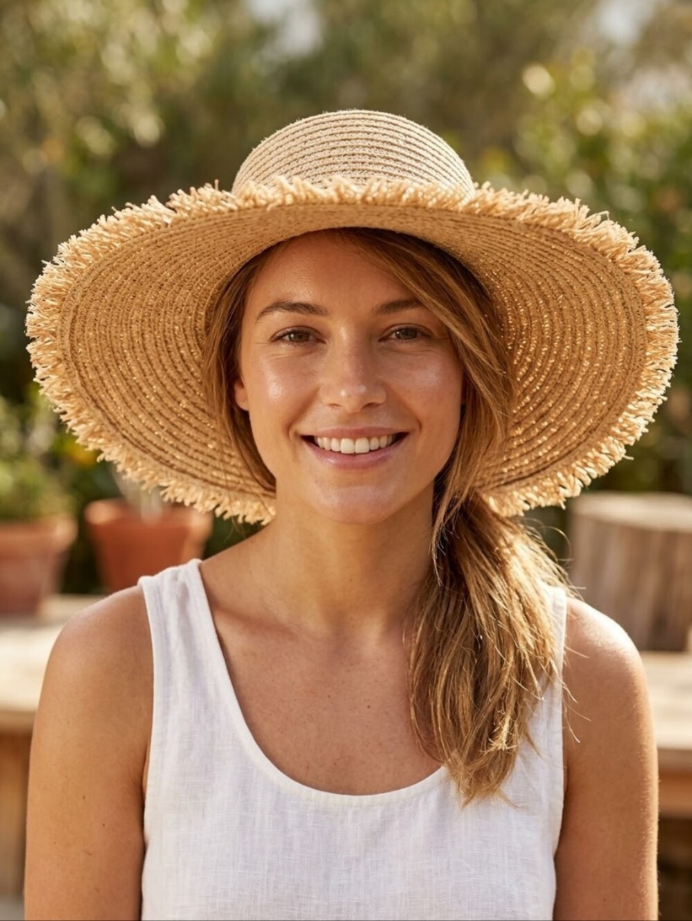 Unbranded Wide Brim Adjustable Straw Hat One Size EUC